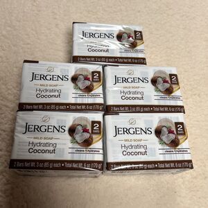 5 PACK- Jergens Mild Soap, Hydrating Coconut, 10 Bars - 3 Oz. (Each)